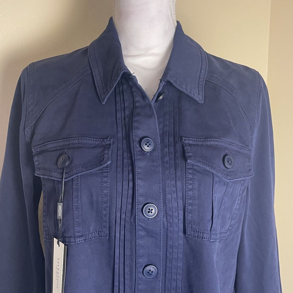 Liverpool Womens Navy Blue Shacket Sz S Button Up Cotton Blend Minimalist Casual - Picture 2 of 13
